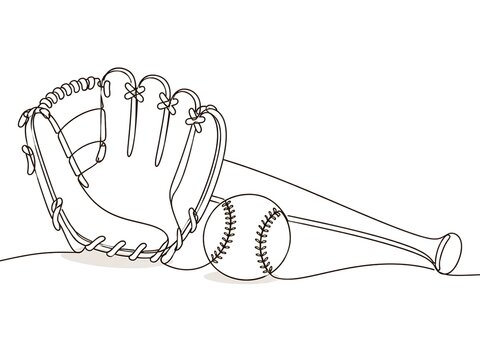 野球グローブとボールとバットの線画イラスト