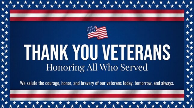 Thank You Veterans - Honoring all who served greeting card vector design. American flag frame
