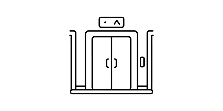 Modern elevator entrance with closed doors and up indicator for building transport.