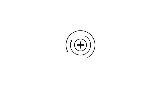 Minimalist technical icons rotating with arrows on white background