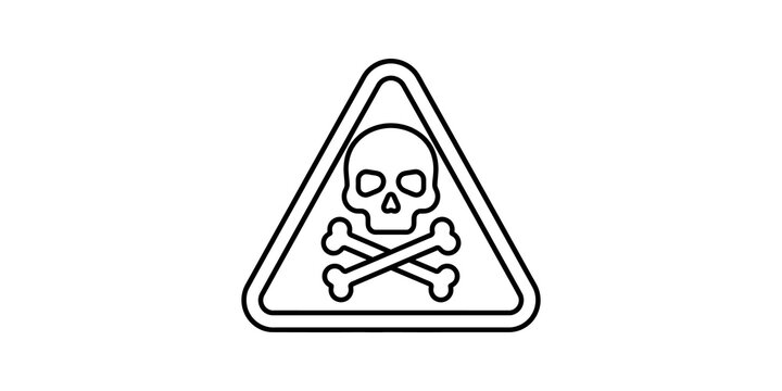 Skull and crossbones danger sign in a triangle on transparent background.