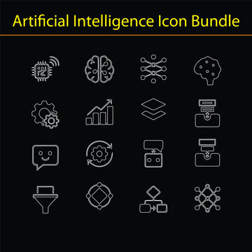 AI and technology icon bundle. Business Flat Icons Set for Web and Mobile Applications with Business, Communication, Technology, Internet and Interface Symbols. fully vector file. Editable color.
