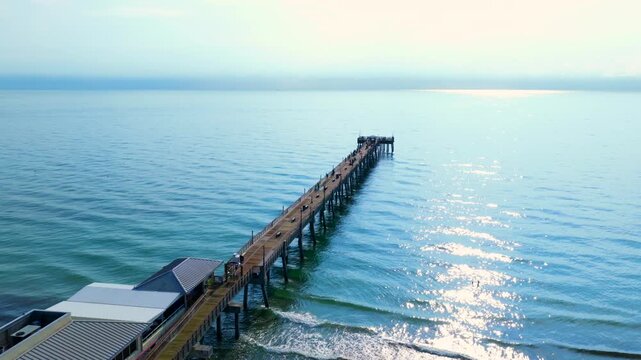 Dania Beach fishing pier aerial video at summer morning