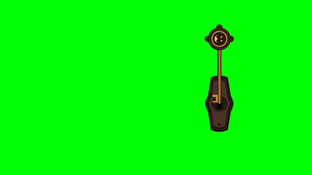A seamless key and lock halloween magic animation set against a greenscreen background, showing an antique keyhole accented with a pumpkin and jackolantern design for spooky storytelling.