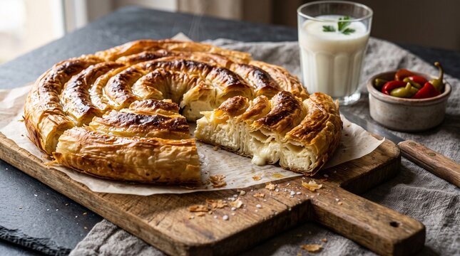Traditional Serbian Burek sa Sirom Cheese Phyllo Pie