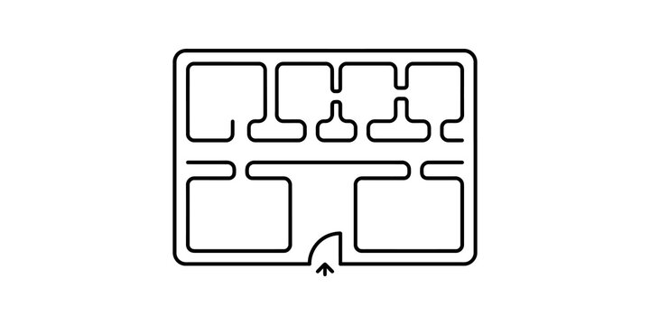 Blueprint of a modern apartment floor plan with rooms and entrance.