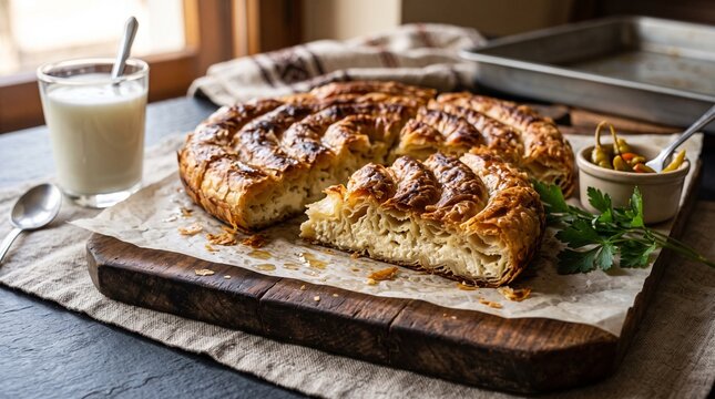 Traditional Serbian Burek sa Sirom Cheese Phyllo Pie