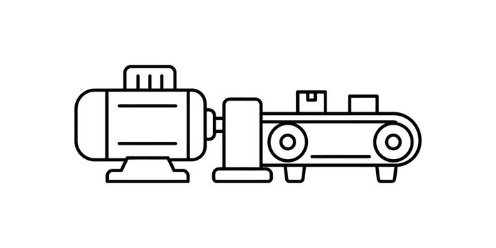 Outline icon of a pump and conveyor belt system for industrial use.