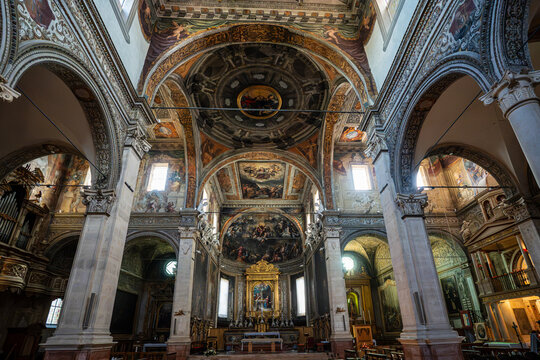 The high altar and frescoed dome of the Basilica of Santa Maria in Vado in Ferrara