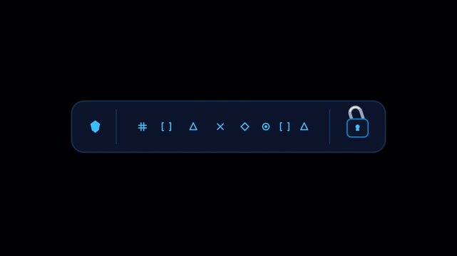 Digital security login bars with glowing cyan icons on transparent background. 4K alpha channel