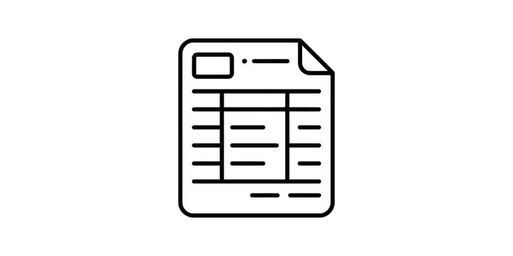 Clean outline icon representing a document with lines for text and data entry, symbolizing reports and business.