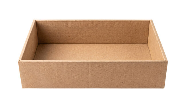 Empty cardboard box open front isolated on transparent background