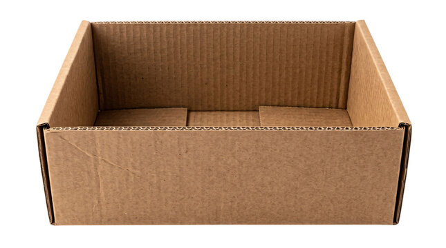 Empty cardboard box open brown isolated on transparent background
