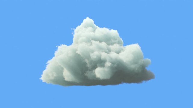 Realistic white cumulus cloud slowly changing its shape against a clear blue sky. Seamless loop animation with soft natural volumetric motion.