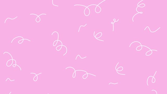 Seamless loop Hand-drawn white squiggles floating on a vibrant pink background. Looped animated doodle pattern for presentations, social media, or creative video projects
