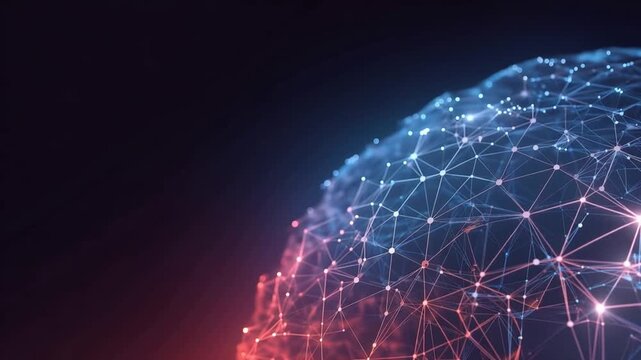 A glowing, interconnected network forms a sphere, pulsating with digital energy and representing the vastness of technology and data. ..Created with Generative AI, not depicting real subjects.