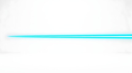 Obraz premium Horizontal glowing cyan light beam on a clean white background