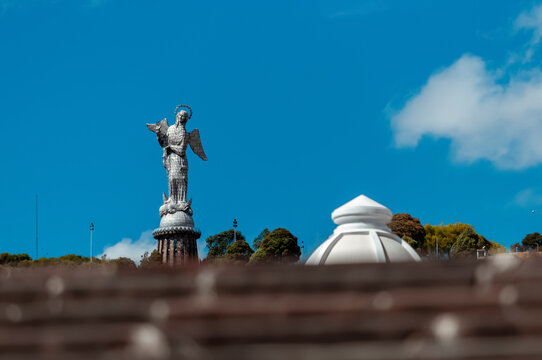 Virgin of El Panecillo in Quito under Blue Sky, Icon of Ecuador