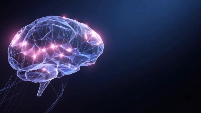 A glowing, interconnected network representing a human brain, illuminated with vibrant purple light, symbolizing thought, consciousness. ..Created with Generative AI, not depicting real subjects.