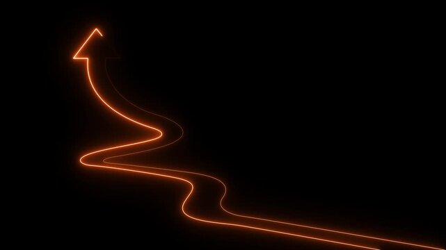 Man walking up arrow on a winding path toward a large upward arrow, representing business strategy, long-term growth, and corporate success, 3D render.4k motion graphics video