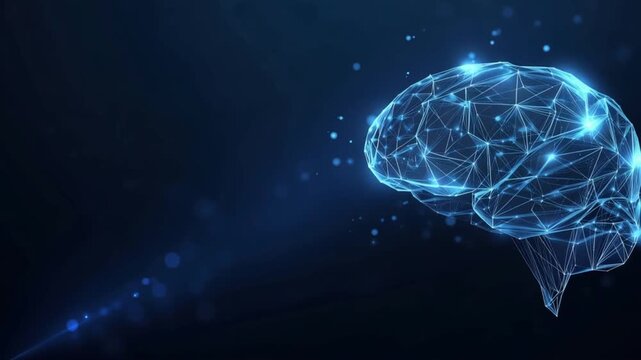 A digital representation of a human brain, illuminated by glowing blue nodes and connected by intricate lines. ..Created with Generative AI, not depicting real subjects.