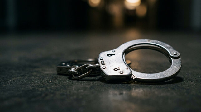 Handcuffs on dark surface, crime, law, justice, arrest, confinement concept