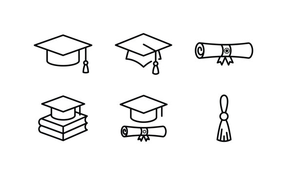 Graduation Cap Diploma Icons Academic Education Success Vector Set