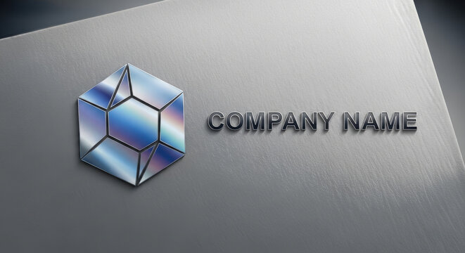 A metallic embossed logo with the text 'COMPANY NAME' on a textured surface.