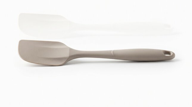 Silicone kitchen spatula in neutral beige, heat resistant rubber scraper for baking, professional culinary pastry tool for mixing and scraping isolated on White Background