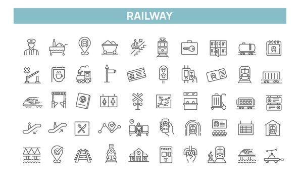 Train Travel and Railway Transportation Icons