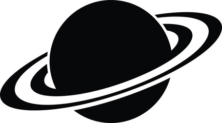 Black planet saturn vector icon with planetary rings representing space exploration astronomy universe galaxy cosmic discovery and solar system © nurjahan