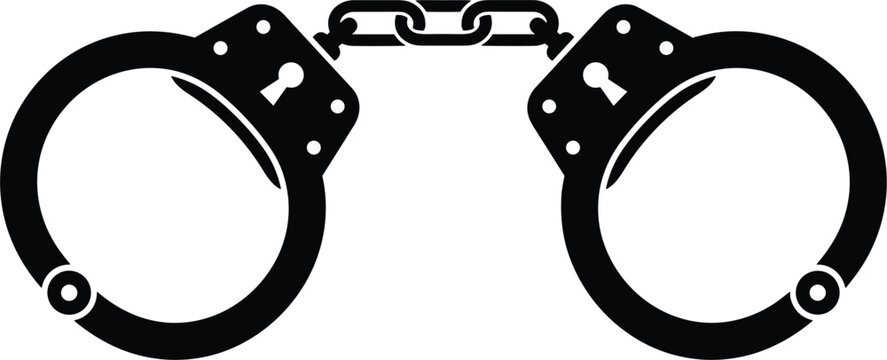 Black handcuffs silhouette vector icon representing crime justice law enforcement imprisonment arrest detention security constraint and freedom control