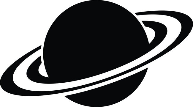 Black planet saturn vector icon with planetary rings representing space exploration astronomy universe galaxy cosmic discovery and solar system