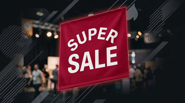 Red banner with white text "SUPER SALE", representing a commercial event or discount promotion, suitable for marketing and advertising.