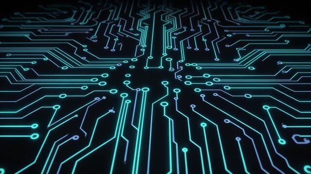 Abstract Blue Circuit Board Background, Technology Network Data Flow
