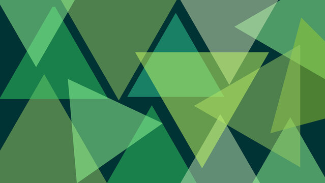 A modern abstract background composed of overlapping geometric triangles in various shades of green, creating a dynamic and layered visual texture, perfect for contemporary design projects