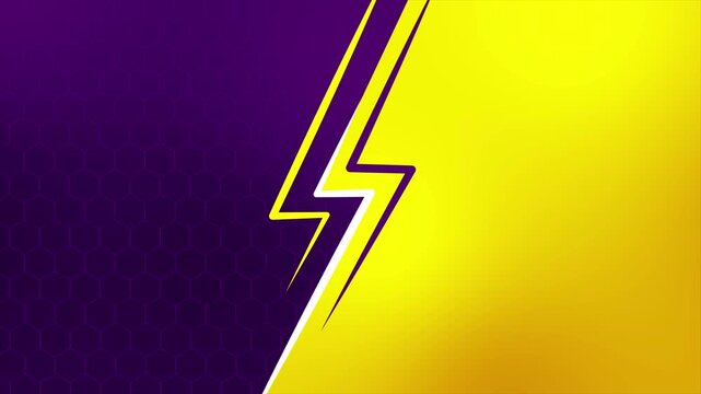 Lightning bolt animation background with dual purple and yellow colors for dynamic motion video project display
