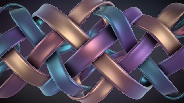 Geometric ribbon patterns interweave in a subtle display of colors and forms creating a dynamic visual flow