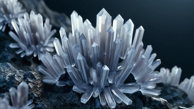Close-up Macro View of Sparkling Ice Crystals or Quartz Geode Formation, Abstract Mineral Growth
