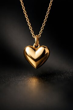 Gold heart pendant necklace on black background for jewelry product banner and luxury gift showcase