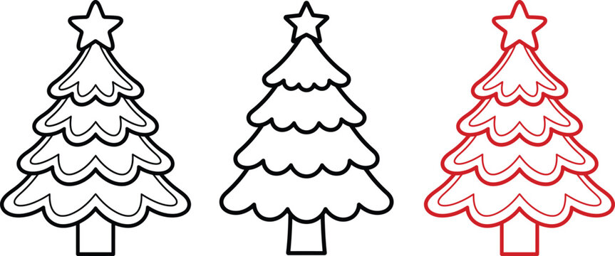 Three christmas trees in varying stages of colorization from outline to full color