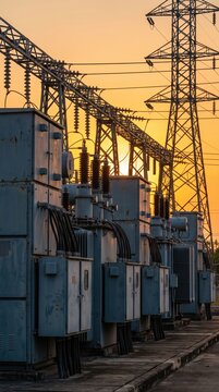 Substation with switchgear a transmission transformers for high voltage electric power AI Generative