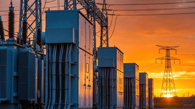 Substation with switchgear a transmission transformers for high voltage electric power AI Generative