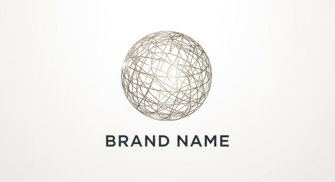 A geometric spherical wireframe with placeholder text below.