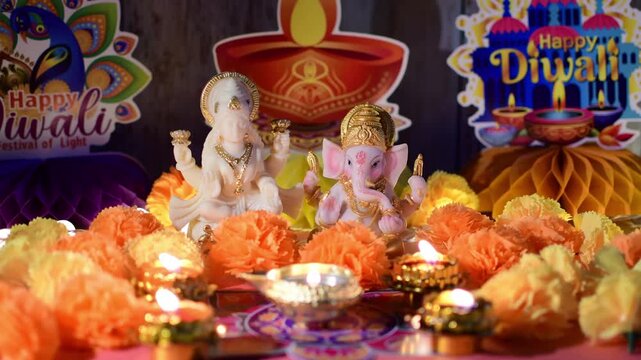 Lakshmi and Ganesha statues celebrating the Diwali festival of lights