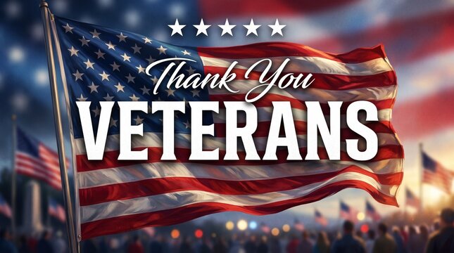 Thank you to all veterans a patriotic tribute featuring the american flag and bright shining stars honoring their service