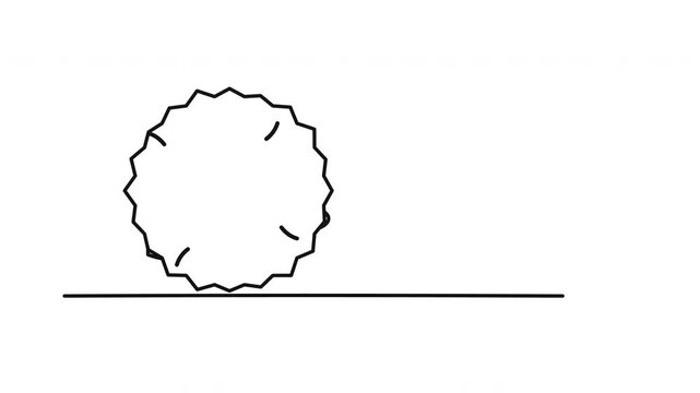 Minimalist line art animation of a cute hedgehog walking and curling into a ball for protection.