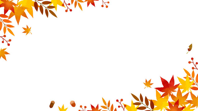 秋・紅葉 水彩 フレーム 16:9 サムネイル 背景	