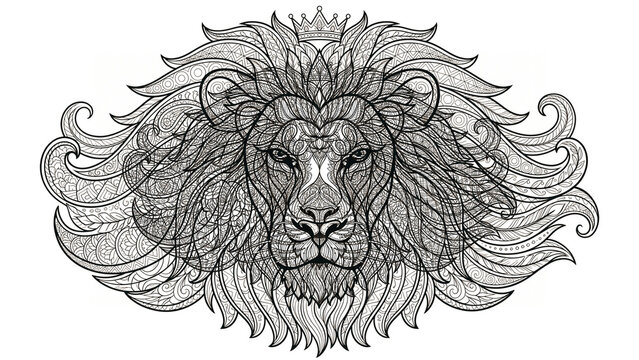 Majestic Lion Head Zentangle Adult Coloring Page Line Art Design