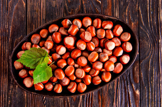 Close up view of hazelnuts on a table